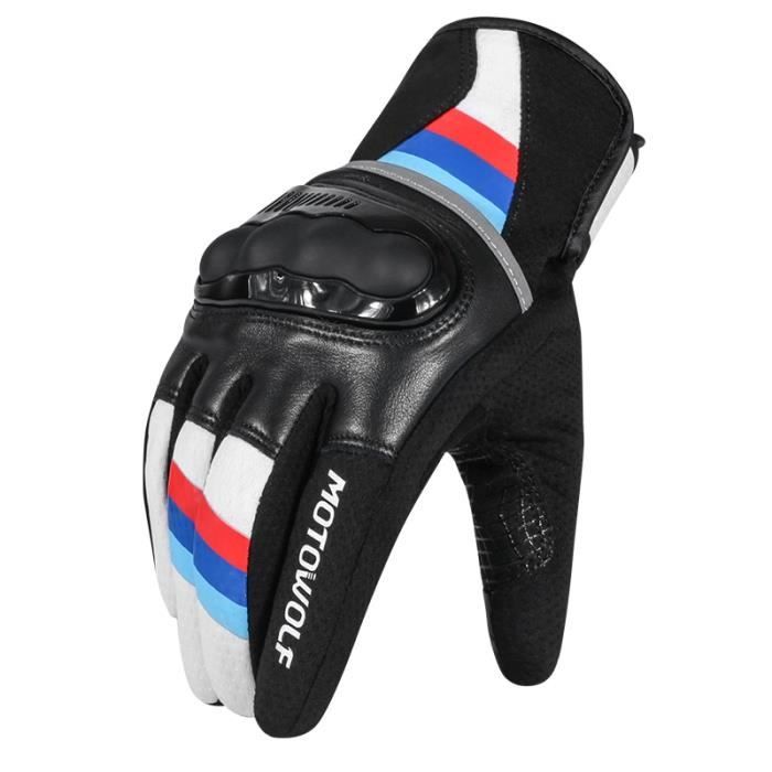 Blue-M -Gants de moto respirants en cuir pour hommes,pour écran tactile de course,pour Motocross,pour BMW,Suzuki,HONDA,Harley,