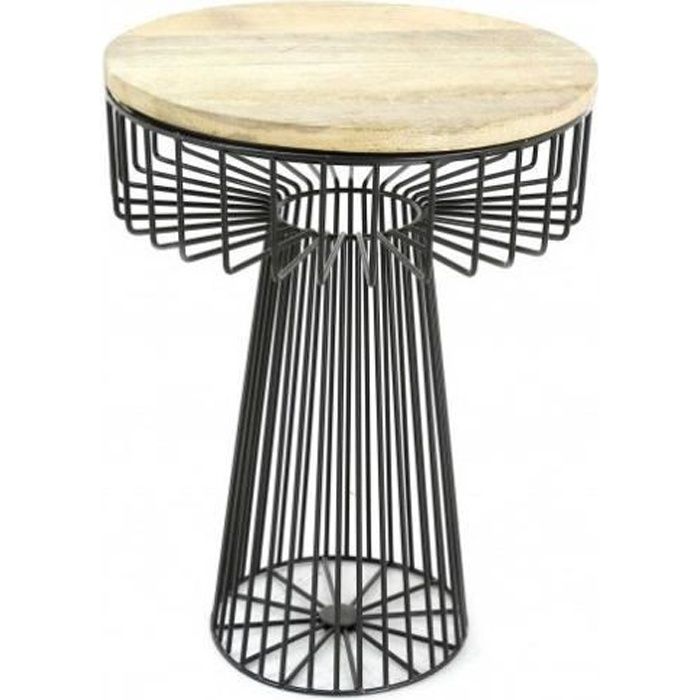Table d'appoint en bois et métal filaire Hauteur 55.5 cm YAM