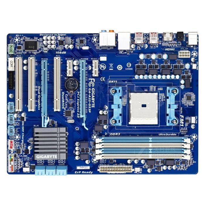 Carte mère GIGABYTE GA-A55-DS3P AMD A75 Socket FM1 4xDDR3 SDRAM 64GB ATX - Gigabyte