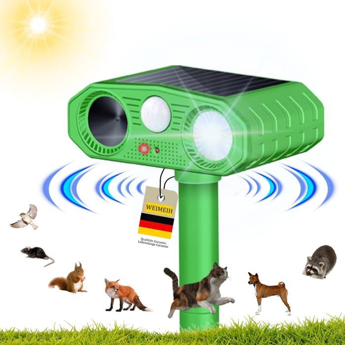 Répulsif Ultrason Solaire Pour Chats Et Rongeurs - Détecteur De Mouvement PIR, étanche IP54 - Pour Jardin