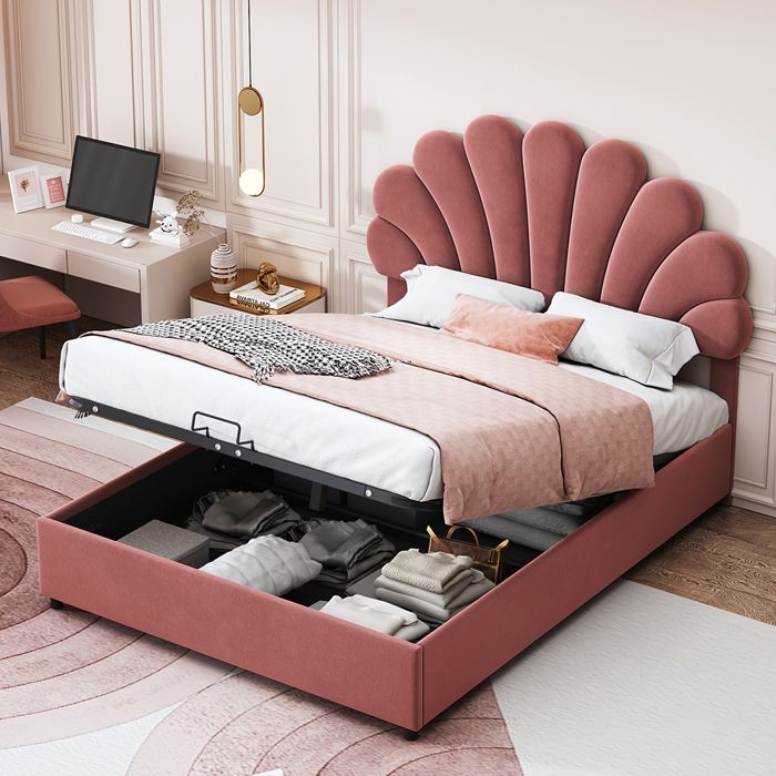 Lit enfant 140x200 cm Lit coffre Lit dinvité velours rose