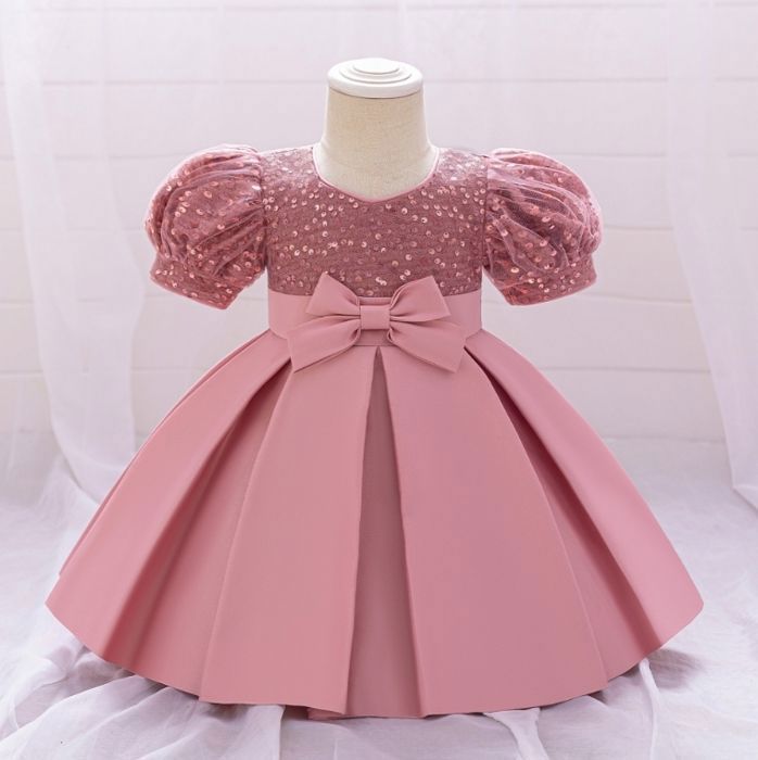 Robe De Bal Rose Demoiselle D'honneur Pour Bébé Fille - Taille 6-9 Mois, Occasion Très Bon état