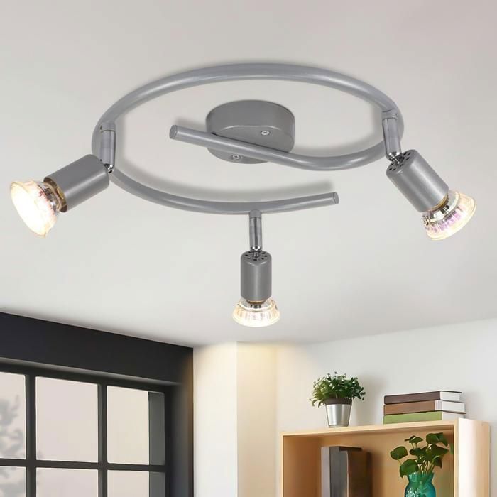 Plafonnier 3 Spots Orientables NETTLIFE - GU10 9W Métal Gris ampoule non fournie pour Salon Chambre Cuisine Couloir Bureau