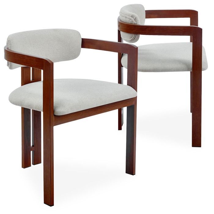MENZZO Lot de 2 chaises design Galilea Métal Effet bois foncé et Tissu Beige - Chaises Salle À Manger