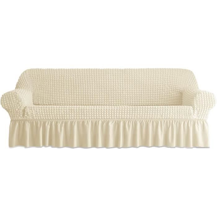 Housse de canapé - AUTREMENT - Taille XL 4 places - Beige - Lavable - Extensible