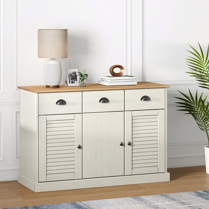 (Blanc) Buffet bahut - Buffet Enfilade avec tiroirs VIGO 113x40x75 cm blanc bois massif de pin 563903