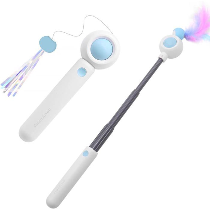 Jouet Chat Interactif Jouet À Plumes Pour Chats 1 Rétractable Canne A Peche Jouet Avec 2 Plumes Rechange Exercice Divertissement