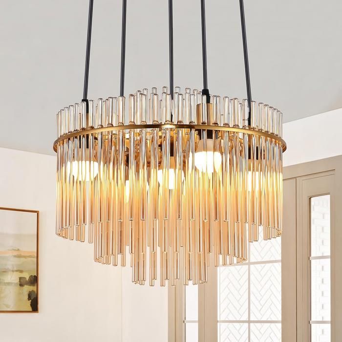 Suspension - NETTLIFE - Suspension or 5 lumières - Verre & métal - Ø 40 cm - Culot E14 Doré