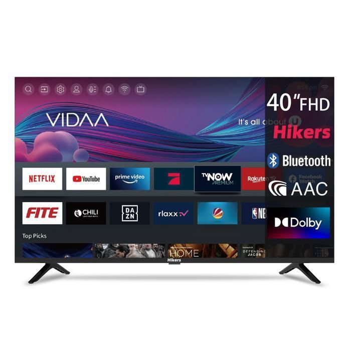TV LED Hikers HD 40 (101 cm) Smart TV VIDAA Netflix Prime Video Disney 2xHDMI 2xUSB Dolby Digital Noir