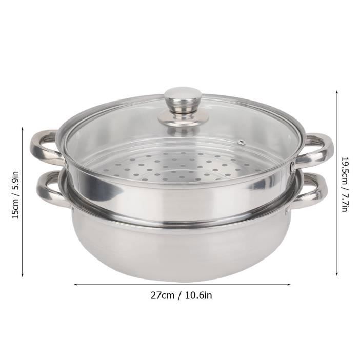 Cuiseur Vapeur 2 étages ZENFUN - Acier Inoxydable, Couvercle En Verre, Diamètre 27.9 Cm, Pour Induction/gaz