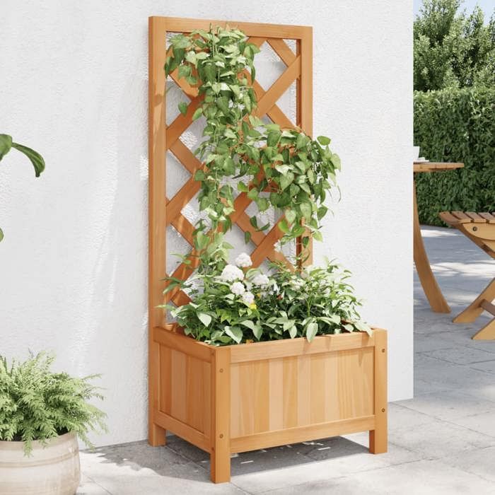 Jardinière avec treillis en bois de sapin - VIDAXL - 40x30x90 cm - Bois massif de sapin - Treillis intégré - Brun