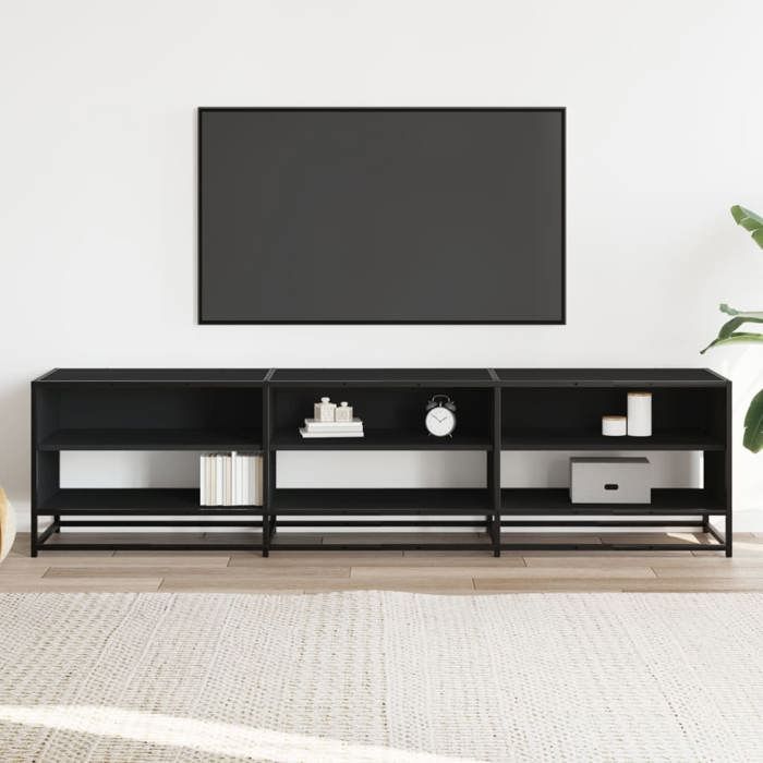 Meuble TV en bois dingénierie - vidaXL - Noir - 180x40x46 cm - 6 étagères - Charge max 70 kg - Style industriel