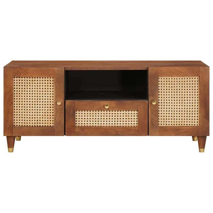 Meuble de rangement multimédia - vidaXL - 105x33.5x46 cm - Marron - Rotin et bois de manguier - Avec tiroir - Avec porte