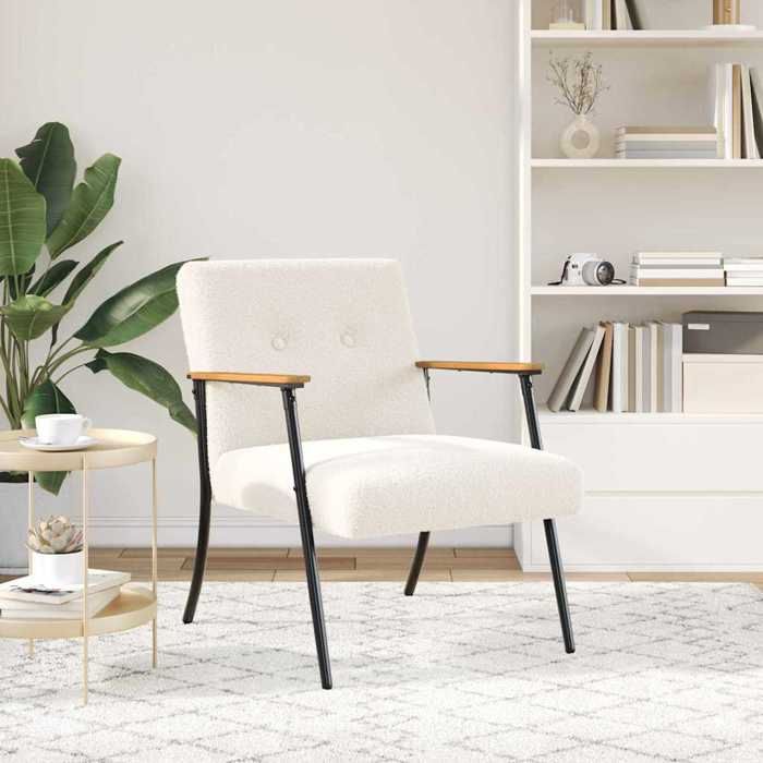 Fauteuil en tissu bouclé - vidaXL - Crème - 59x75x78 cm - Tissu laine bouclée - Cadre en contreplaqué et acier