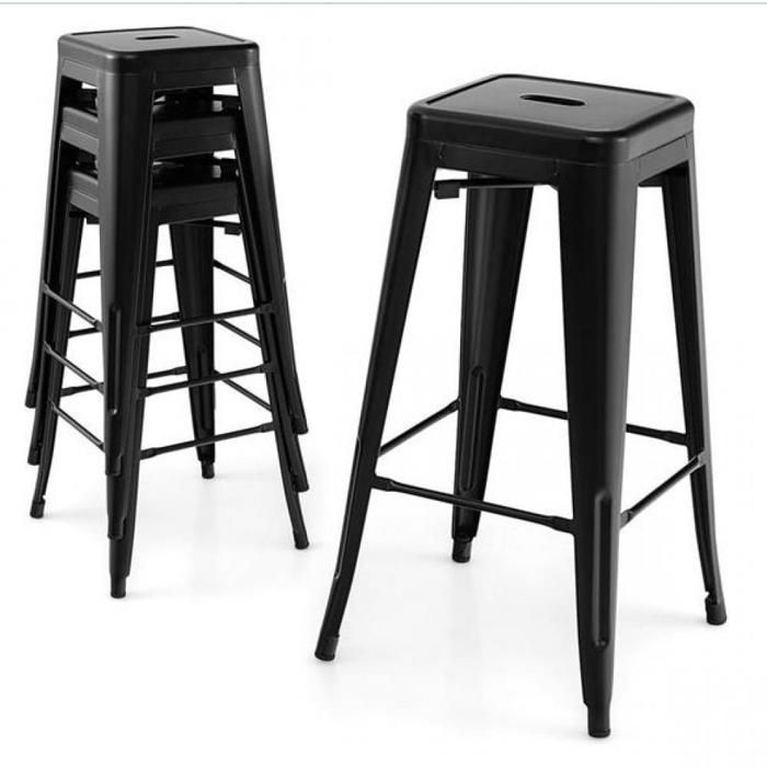 MIPAN.Lot de 4 Tabourets de Bar en Métal avec Repose-Pied Tabouret Haut Industriel Empliable H 76 CM Charge 150 KG Noir