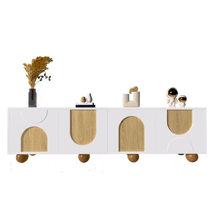 Meuble TV à quatre portes - tableau TV moderne - table Lowboard - compartiments de rangement - grain de bois Vintage