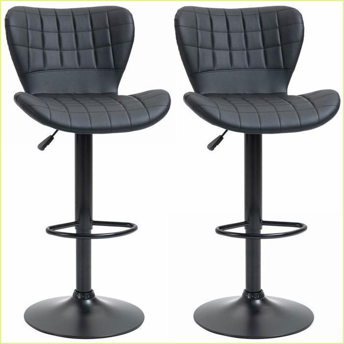 Chaises de bar - Set de 2 rétro hauteur réglable 360° pivotant simili-cuir noir