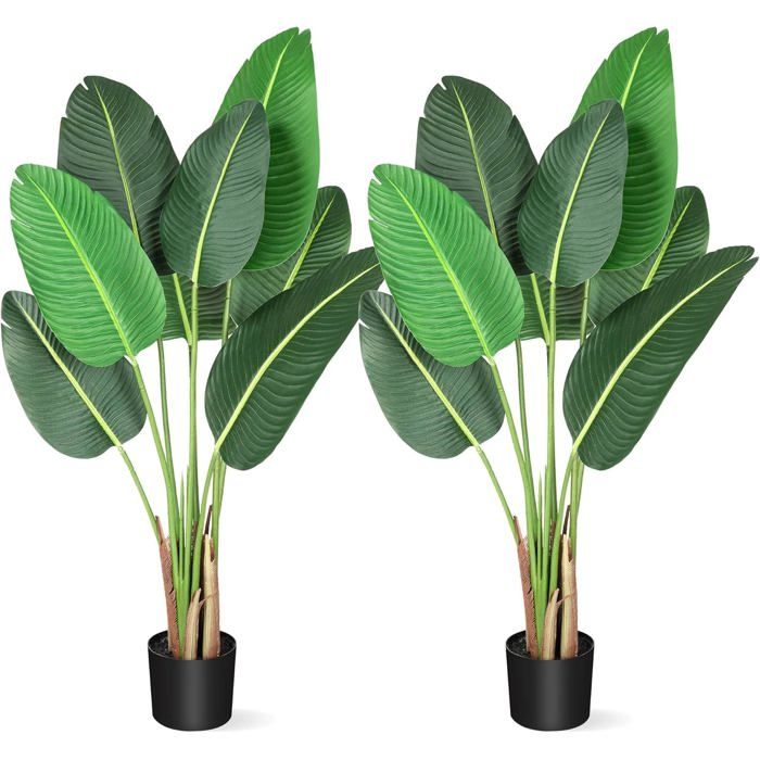 LUNSY - Lot de 2 Plantes Artificielles - Arbre oiseau du paradis - avec 13 Feuilles - 120 cm