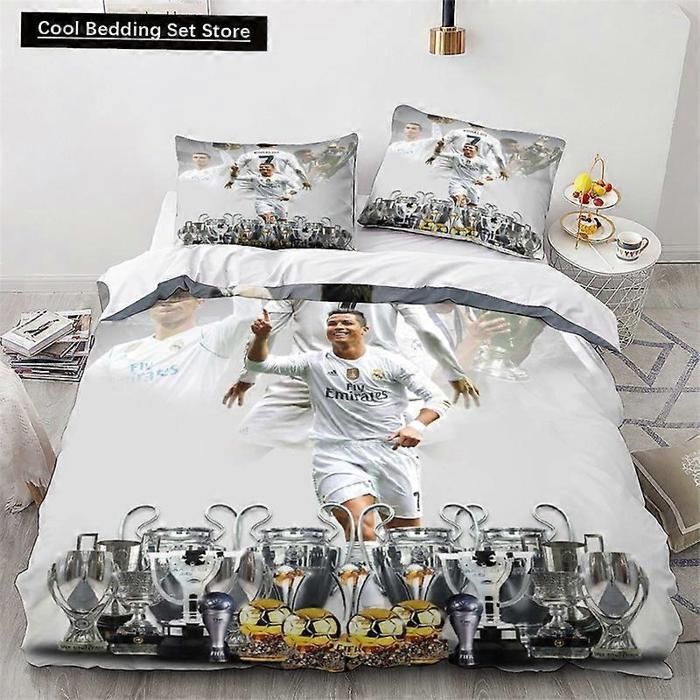m524 Draps de lit 2/3 Pcs Housse de couette Ensemble Ronaldo Idol Football Star Housse de couette imprimée pour adolescen 140*200cm