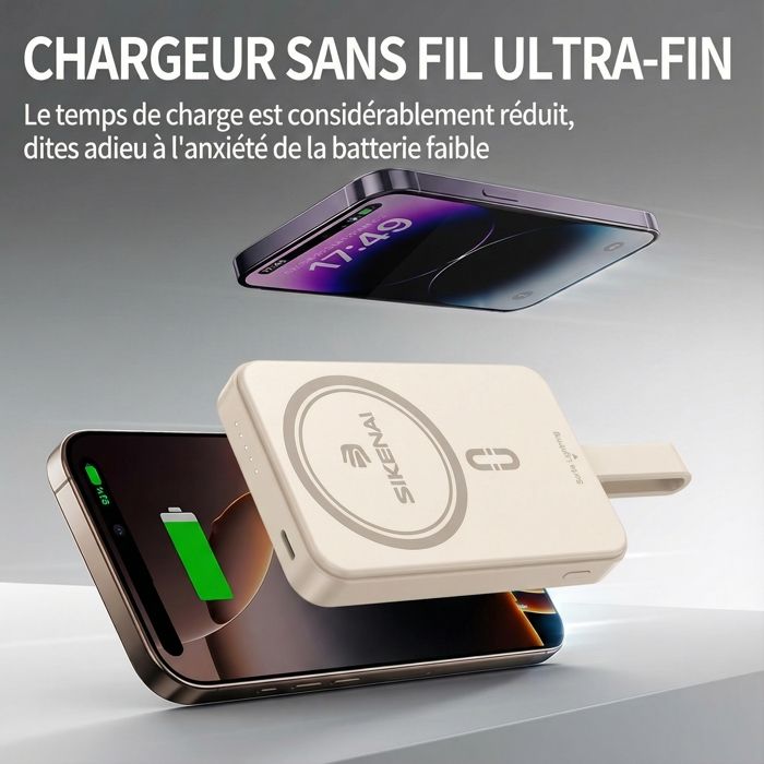Power Bank-SIKENAI -10000mAh -Batterie Externe Magnétique sans Fil 15W
