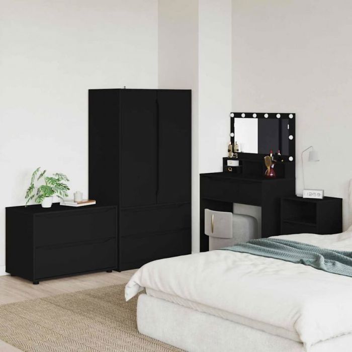 Commode noire Vidaxl 80 x 48 x 57 cm en bois dingénierie — 1 tiroir style minimaliste