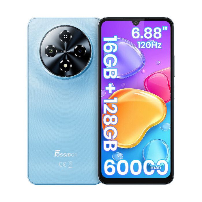 FOSSiBOT S5 Smartphone 4G Android 15 - 6.88 120Hz - 6000mAh - 16Go+128Go - 13MP - Empreinte Digitale - GPS Double SIM - Bleu