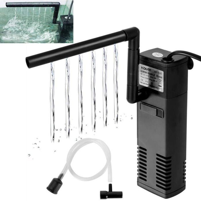 Filtre Intérieur pour Aquarium 20L-60L 4W 600L/H Réglable Pompe Filtre Interne avec Éponges Filtrantes pour Aquarium