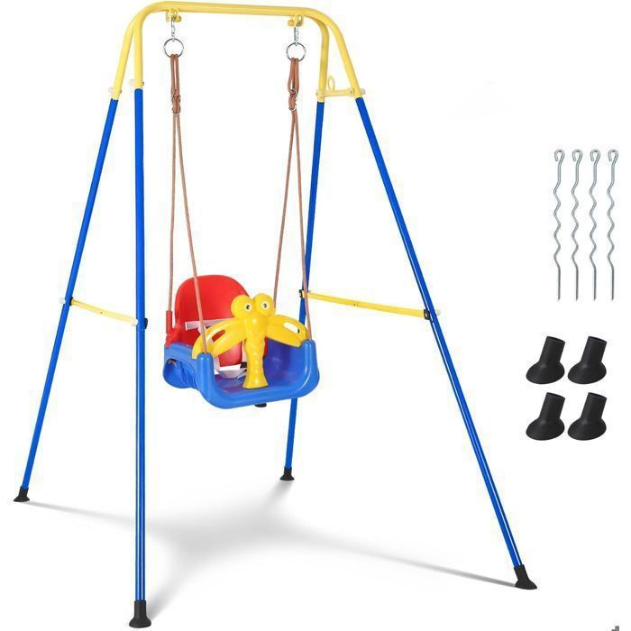 JEU BALANÇOIRE PORTIQUE -Jeu dextérieur avec balançoire- GRAVER-Portique balancoire enfant -avec Cadre Métallique Pliable