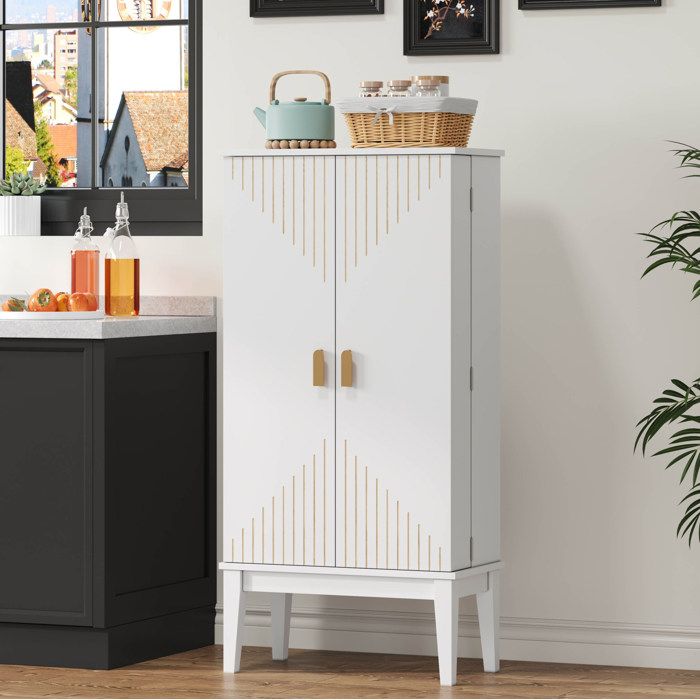 Buffet de cuisine 2 portes 5 compartiments style vintage pour cuisine salle à manger salon MDF blanc - UVRION