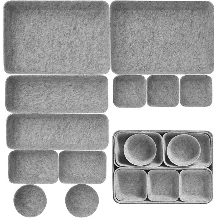 Organisateur de rangement pour tiroir 11 pièces en feutre - 5 tailles variées empilable - Pour bureau salon coiffeuse et armoire