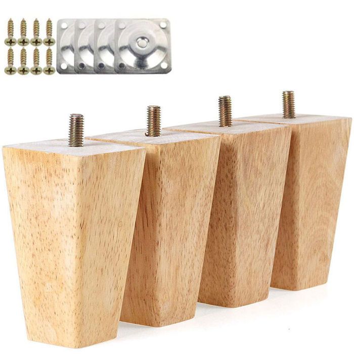 4 PCS Pieds meuble bois 10cm-Pieds armoire lit avec plaques montage vis Aucuneary