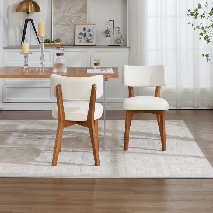 ROVRYN Lot de 2 chaises de salle à manger beige assise rembourrée en tissu pieds en bois massif