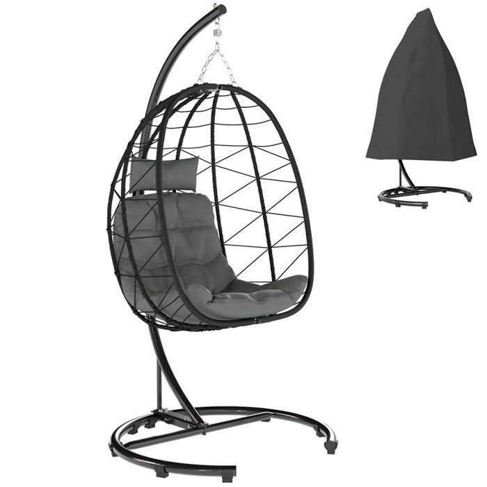 Fauteuil suspendu Egg Chair rotin confortable gris foncé Fauteuil suspendu Egg Chair rotin confortable gris foncé