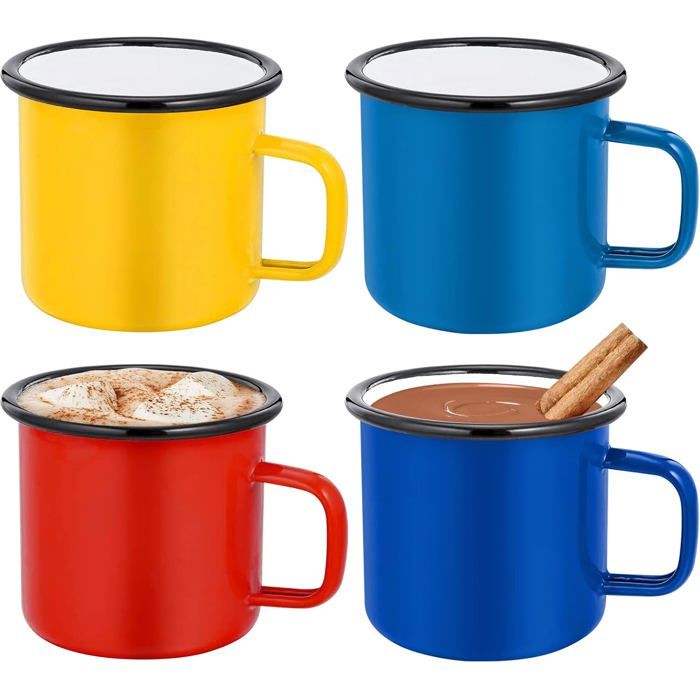 Lot de 4 gobelets en émail - 350 ml - En porcelaine - Pour le camping la maison les fêtes