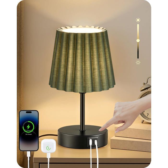 Lot de 2 lampes de chevet tactiles dimmables avec port USB - éclairage doux pour chambre