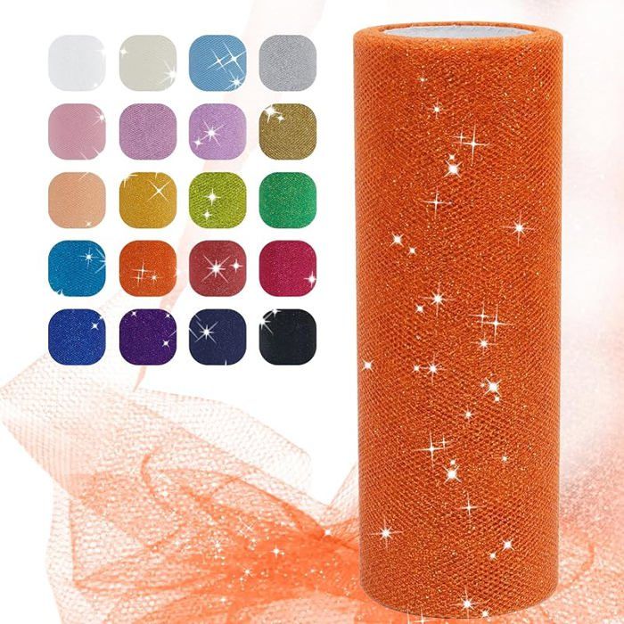 Tulle Orange 15cm x 22 8m Rouleau de Tulle Pailleté en Polyester Maille Tissu pour Tutu Jupe Deco 0.15 m x 22.8 m Orange
