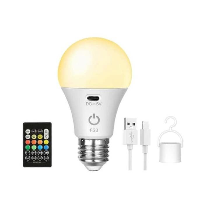 Ampoules LED rechargeables avec télécommande E26 ampoule intelligente RGB à changement de couleur avec crochet lampe RGB