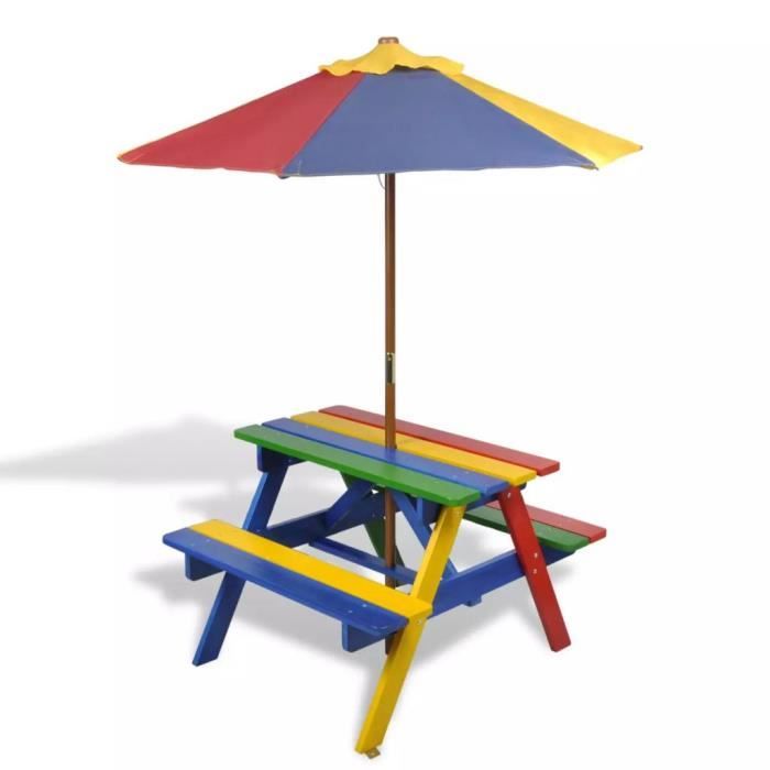 Table de pique-nique pour enfants en bois avec parasol - CWU - Couleur rouge