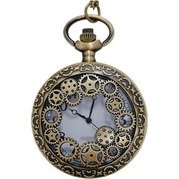 Montre à Gousset Rétro Sans Chiffres - Mouvement à Quartz, Double Dragon Doré - Neuf Avec Boîte Et Documents