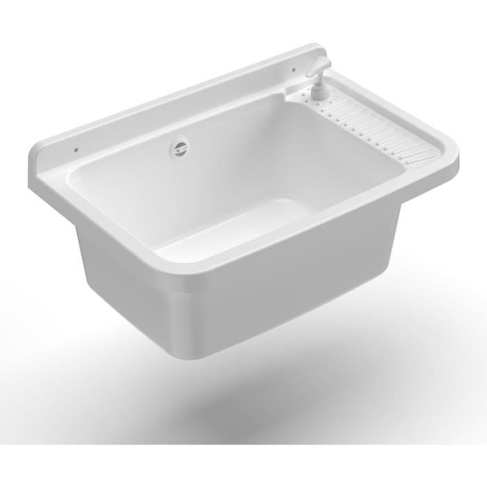 Meuble Lavabo Adventa En Polypropylène - 60x50x85 Cm Blanc Pour Buanderie, Garage Ou Extérieur