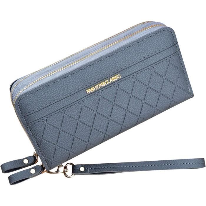 Portefeuille Femme En Cuir Synthétique - Imprimé Zèbre Noir/Violet - Fermeture Éclair - Dragonne Incluse