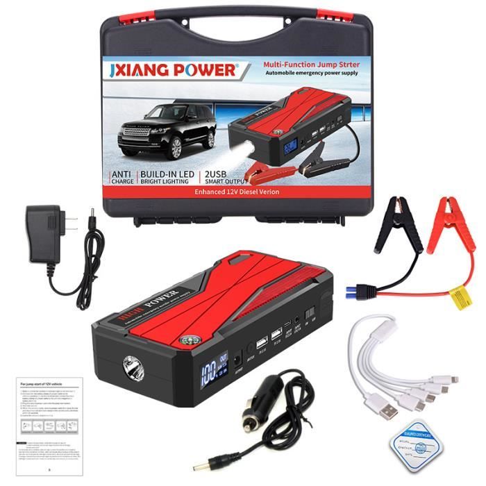 Démarreur Voiture Portable 12V 4500A - 12800mAh - Pour Essence 8L Diesel 6L - Multifonction - 8