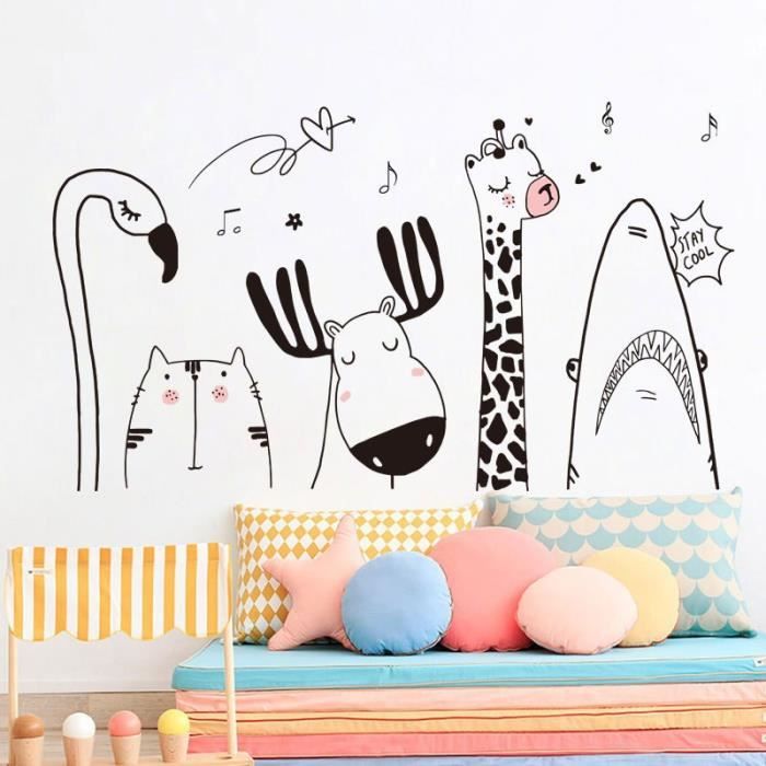 chambre autocollant dortoir de l ecole maternelle animal dessin anime noir blanc achat vente stickers cdiscount