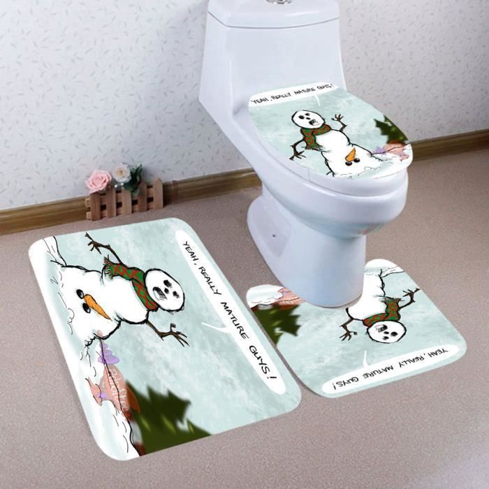 3pcs Noel Salle De Bains Non Slip Socle Tapis Couvercle
