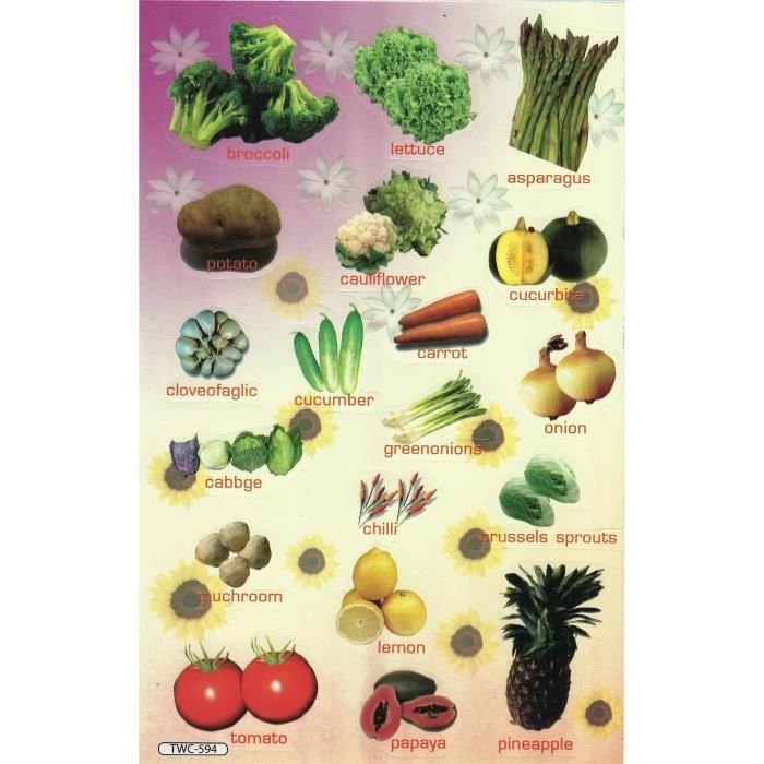 Planche A4 Fruits Legumes 19 Sticker Autocollant Traduction En