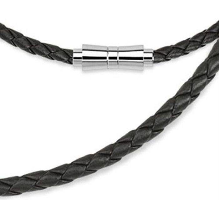UrbanBijoux Chaine Collier Homme Femme Cuir Tresse Fermoir Acier AIMANTE Blanc