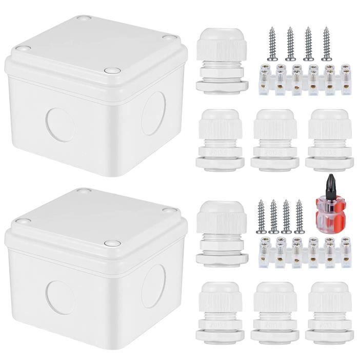 2 Boîtes De Dérivation étanches IP65 Extérieur - 20x10x7 Cm, Avec Borniers Et Presse-étoupes - 3