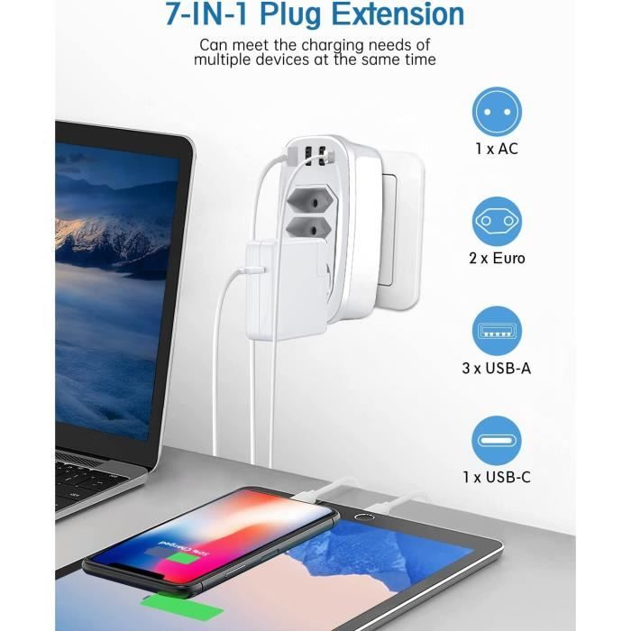 Multipresa Da Tavolo 4 X T13 / 2 X USB-A / 1 X USB-C Alluminio Bianco - Foto 3