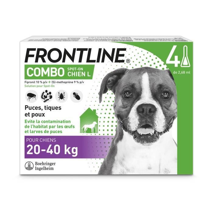 FRONTLINE Combo Chien L - 20 à 40 kg - 4 Pipettes - Puces tiques et poux