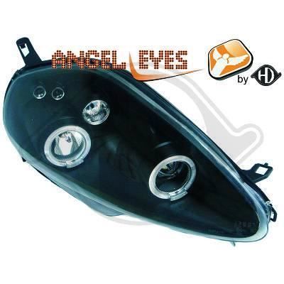 3456380 Paire de Feux Phares Angel eyes noir pour FIAT Grande Punto 199 de 2005 a 2009